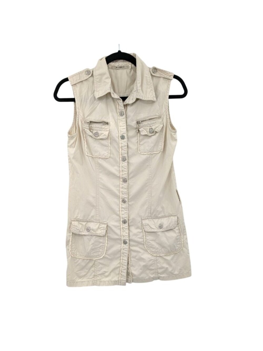 Sleeveless Utility Safari Cargo Vest Jacket Minimalist Neutral Button Up Small